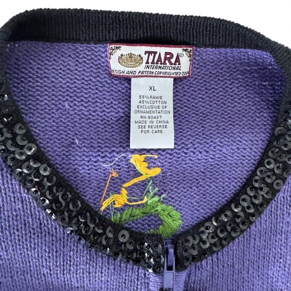 Vintage Tiara International Halloween Sweater Women's XL Purple Zip Cardigan - Picture 4 of 7